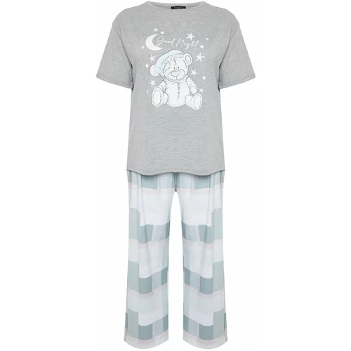 Trendyol Curve Gray Printed Knitted Pajamas Set