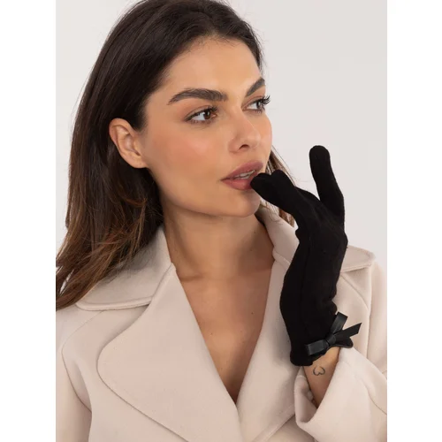 Fashionhunters Black women's gloves with a bow