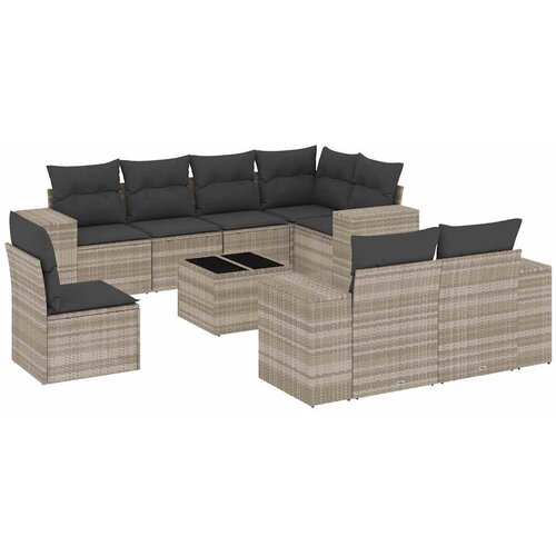  9-dijelni set vrtnih sofa od poliratana s jastucima svjetlosivi Slike
