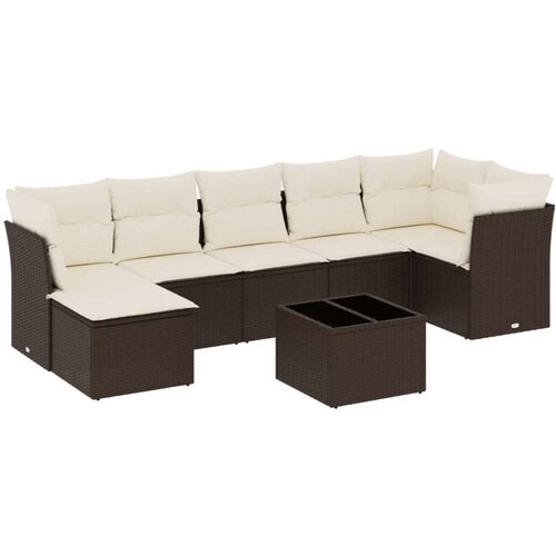 VidaXL 8-dijelni set vrtnih sofa s jastucima smeđi od poliratana Slike