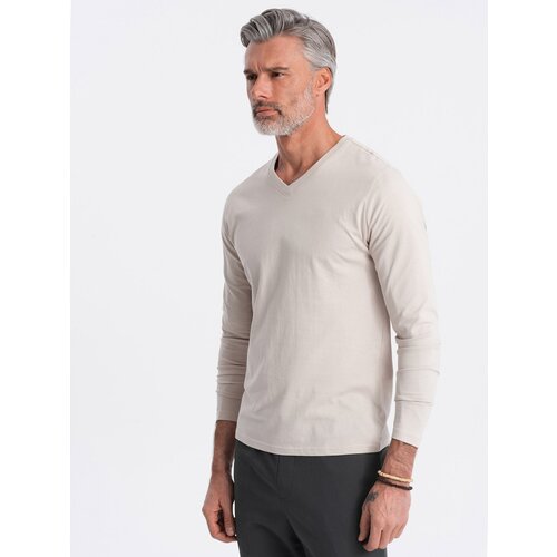 Ombre Men's unprinted longsleeve with v-neck - light beige Cijene