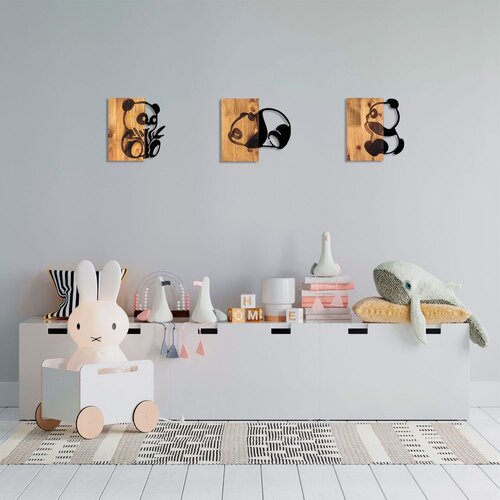 Wallity Zidna dekoracija Pandas - 335, 27 x 3 x 25 cm, Crna Cene