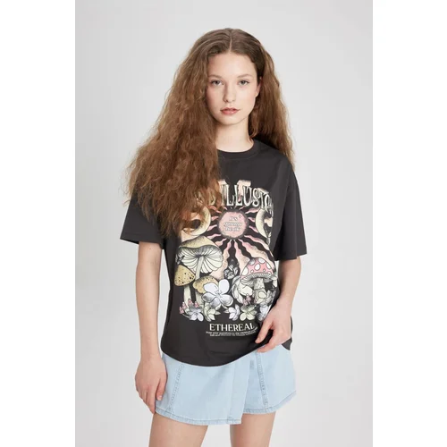 Defacto Loose Fit Crew Neck Printed Short Sleeve T-Shirt