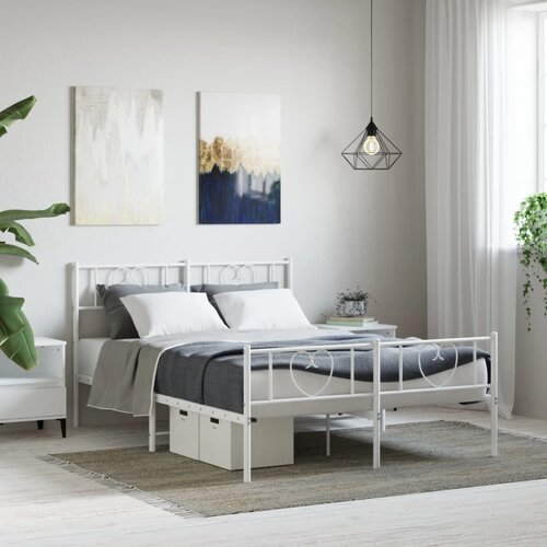VidaXL Metalni okvir kreveta uzglavlje i podnožje bijeli 140 x 190 cm Slike