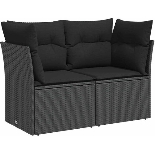  Vrtna sofa s jastucima za 2 osobe, crna, poli ratan Slike