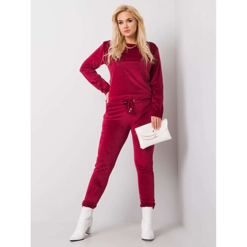 Fashion Hunters Plus size maroon velor set Slike