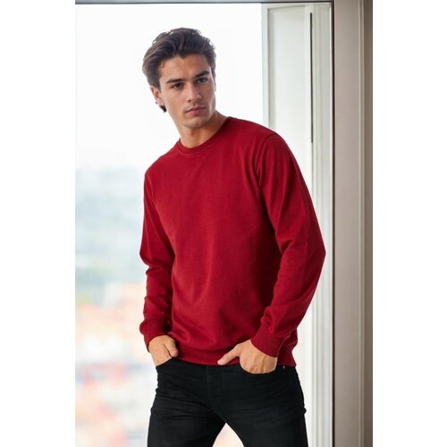 Dewberry 64602 Basic Crew Neck Mens Sweatshirt-BURGUNDY Slike