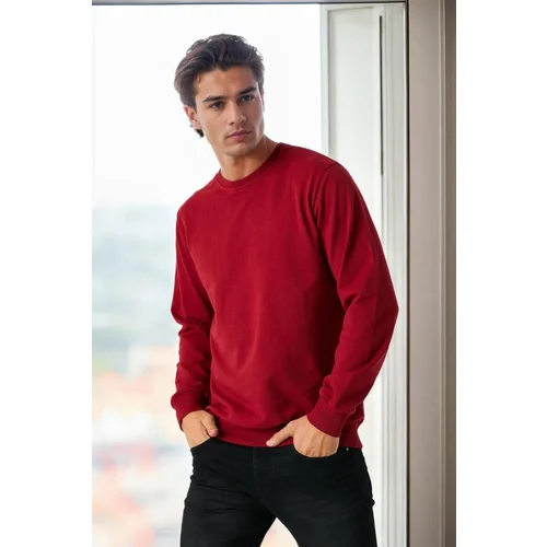 Dewberry 64602 Basic Crew Neck Mens Sweatshirt-BURGUNDY