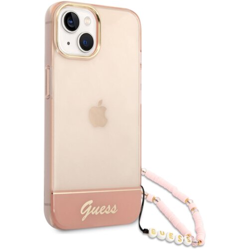 Guess gUHCP14MHGCOHP za iPhone 14 Plus - roza silikonski ovitek s perla zapestnico Slike