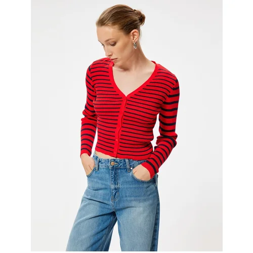 Koton V Neck Ribbed Long Sleeve Buttoned Knitwear Cardigan