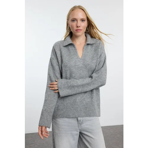 Trendyol Grey Wool Polo Neck Basic Knitwear Sweater