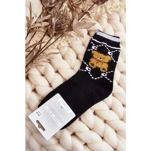 Kesi Warm cotton socks with teddy bear, black