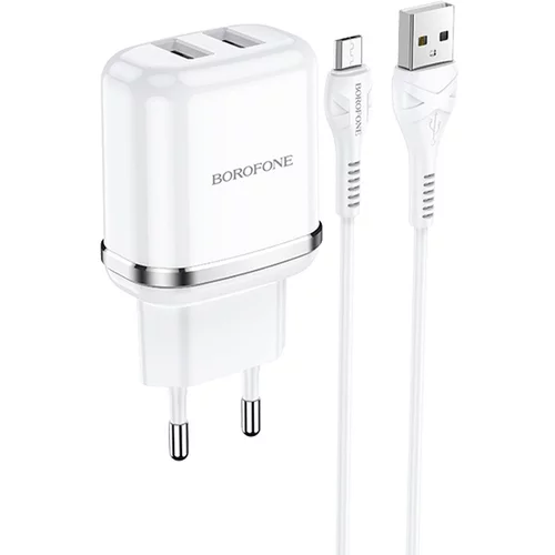  Hišni / zidni 2x USB polnilec Borofone DBN4 Aspiring + podatkovni / polnilni kabel micro USB - beli