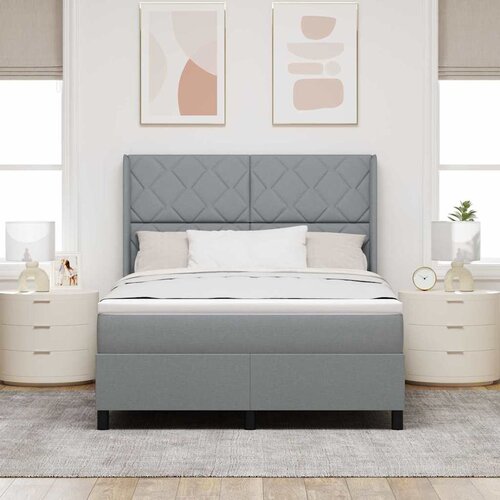  LED Box Spring Krevet Svijetlo siva 140 x 200 cm tkanina Slike