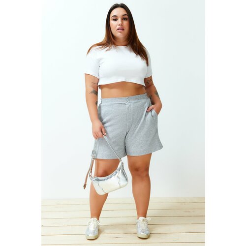 Trendyol Curve Gray Button Detailed Knitted Shorts & Bermuda Slike