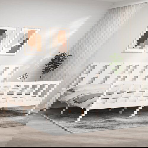 vidaXL Posteljni okvir z vzglavjem bel 180x200 cm trden les Cene