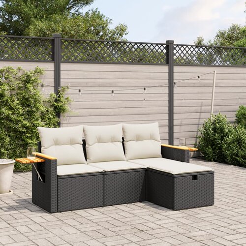  4-dijelni set vrtnih sofa od poliratana s jastucima crni Cijene