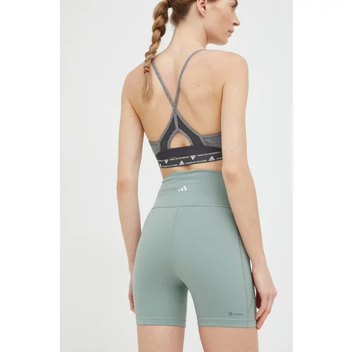 Adidas Kratke hlače za jogu Yoga Studio za žene, boja: zelena, glatki materijal, visoki struk