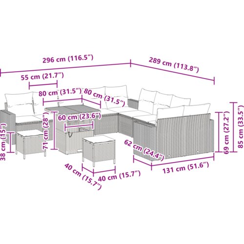  komadni vrtni sofa set s jastučićima crni poly ratan akacija Slike