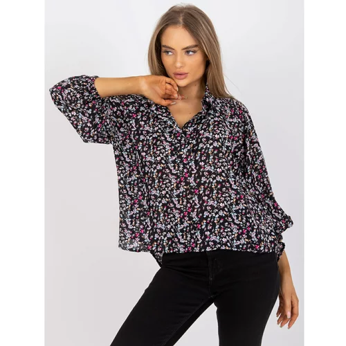 Fashion Hunters Black blouse with a loose cut with the ZULUNA print