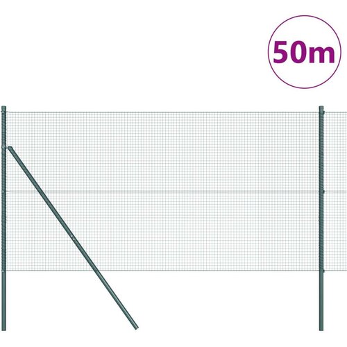 VidaXL zavarena žičana ograda s 13 stubova Zelena 1x50 m Čelik Slike