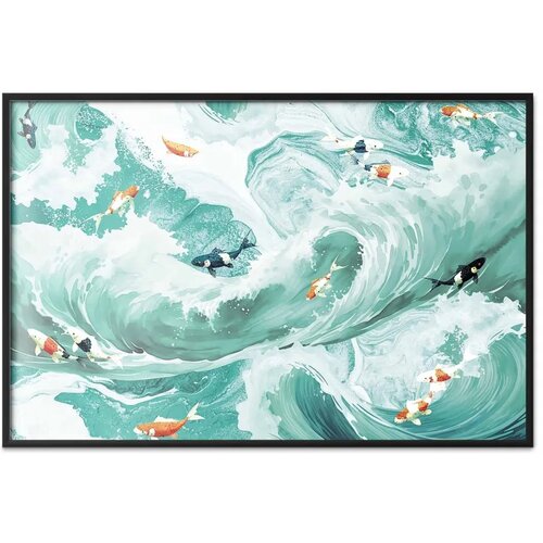  Plakat - Fish and Waves 42x29.7 Crni okvir Cene