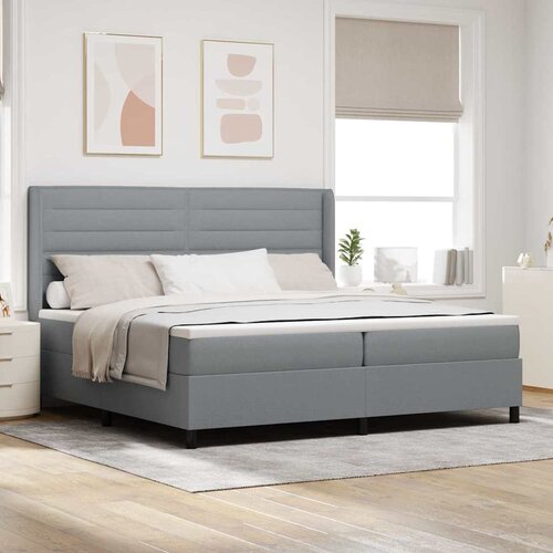  LED Box Spring Krevet Svijetlo siva 200 x 200 cm tkanina Cijene