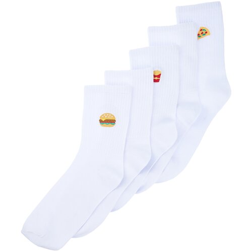 Trendyol white men's 5-Pack cotton food embroidered college-tennis-medium size socks Slike