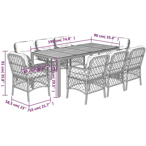  9-dijelni vrtni blagovaonski set sivi od poliratana Siva 190 cm table length Slike