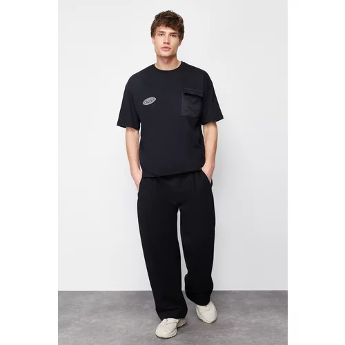 Trendyol Men's Black Oversize Special Pocket Detail Printed 100% Cotton T-Shirt