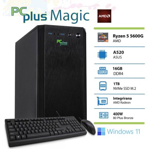 PCPLUS Magic AMD Ryzen 5 5600G 16GB 1TB NVMe SSD Windows 11 Home tipkovnica mi&scaron;ka namizni računalnik Cene