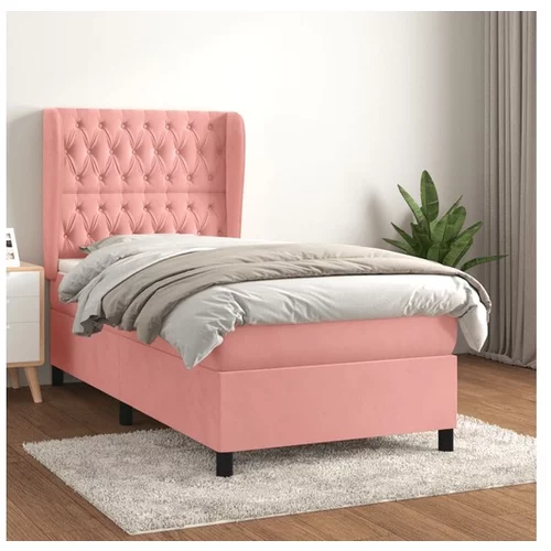 vidaXL Box spring postelja z vzmetnico roza 90x200 cm zamet