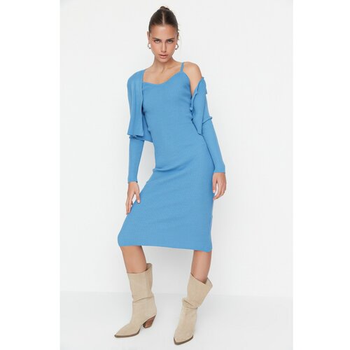 Trendyol Blue Button Detailed Cardigan-Dress Knitwear Suit Slike