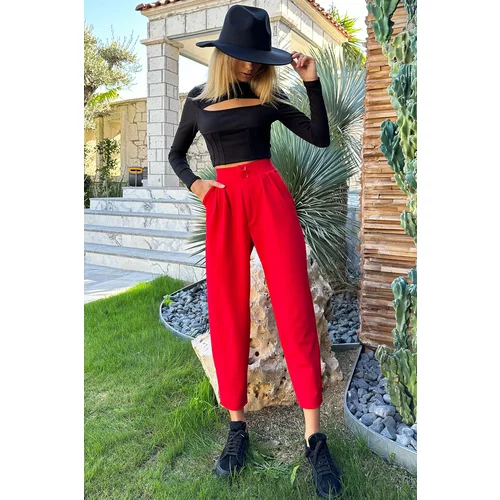 Trend Alaçatı Stili Women's Red High Waist Carrot Trousers