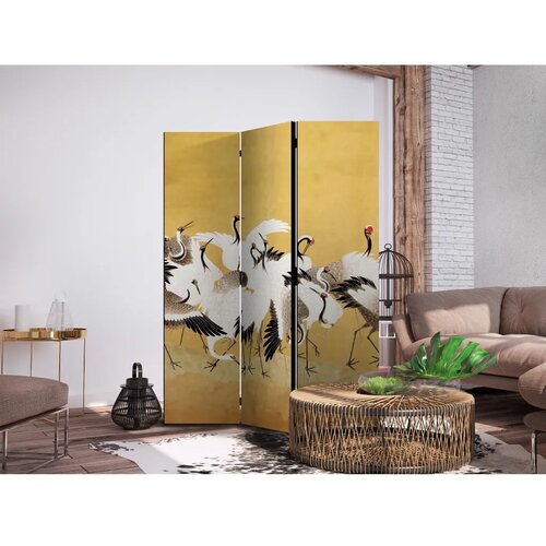  Paravan - Japanese cranes - a flock of birds against a golden background based on a painting by Ishida Yūtei 135x172 Cene