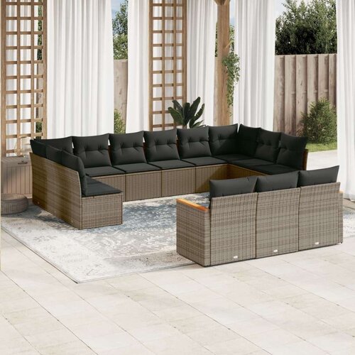  13-dijelni set vrtnih sofa od poliratana s jastucima sivi Slike