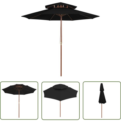  The Living Store Dvojni senčnik z lesenim drogom črn 270 cm - Senčnik, (21742621) Cene