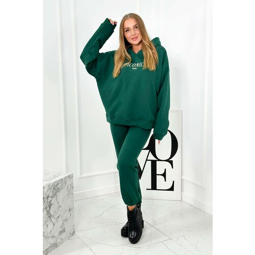 Kesi Insulated cotton set, sweatshirt with embroidery + trousers green Slike