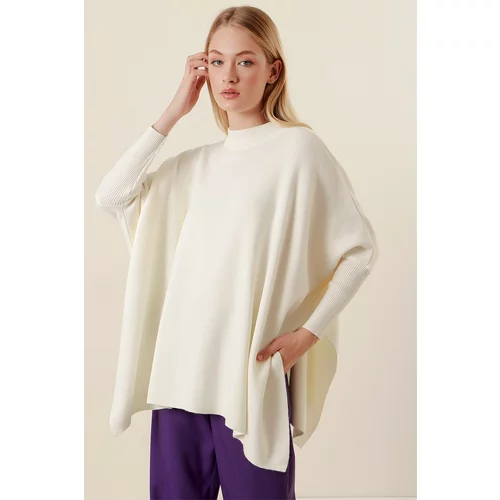 Bigdart 15783 Slit Poncho Sweater - White