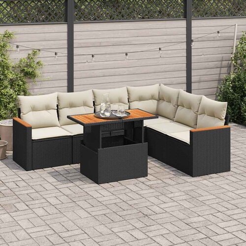 VidaXL 7-dijelni set vrtnih sofa od poliratana s jastucima crni bagrem Slike