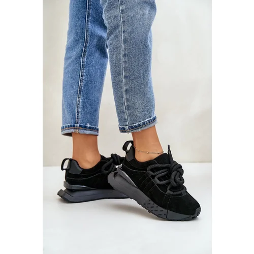 Kesi Suede Women's Thick Lacing Platform Sneakers Artiker Black