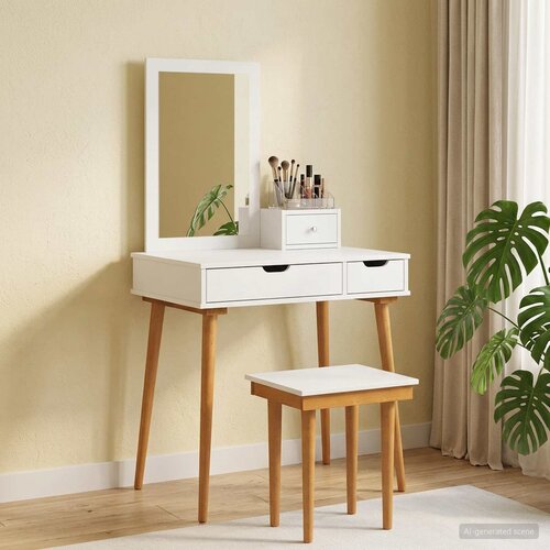  Set toaletnog stolića FAUSKE 4 kom. Bijela 76 x 50 x 143 cm Cene