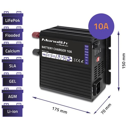 Qoltec 51958 Smart Monolith charger for LiFePO4 AGM GEL SLA batteries | 10A | 12V Cijene