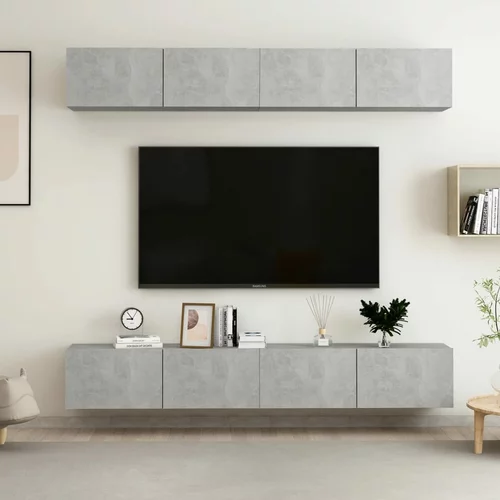 vidaXL TV omarice 4 kosi betonsko sive 100x30x30 cm iverna plošča