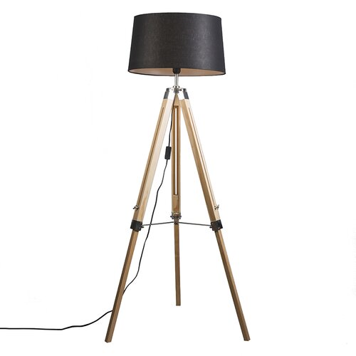 QAZQA Stoječa svetilka naravna s črnim platnenim odtenkom 45 cm - Stojalo Cene