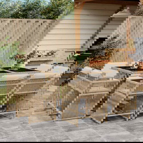 VidaXL Vrtna garnitura - 9-dijelni vrtni blagovaonski set od poliratana s jastucima bež - Bež Stakl 8 Slike