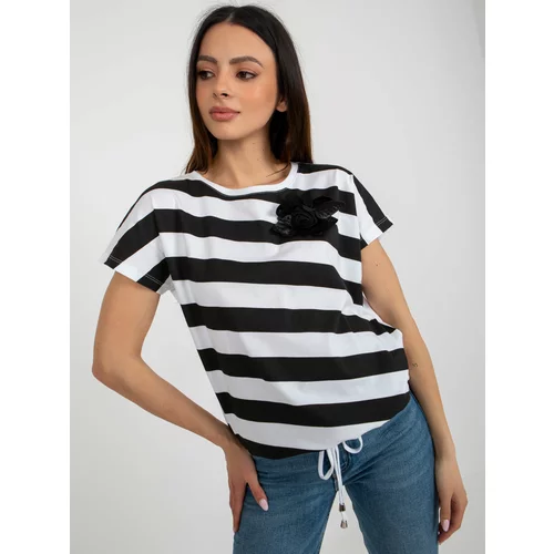 Fashion Hunters Lady's black and white striped blouse with flower