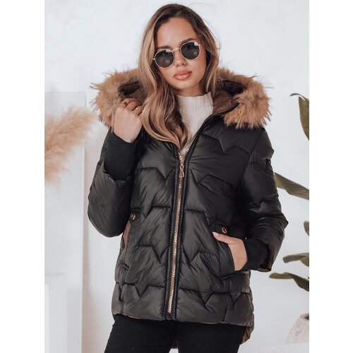 DStreet Kurtka damska zimowa SNOWMISS pikowana czarna z kapturem Slike