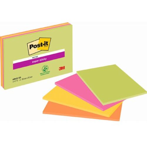 3m označevalec Post-it 6845-4SS, 203 x 152 mm, 180/1, 4/1, neon barve Slike