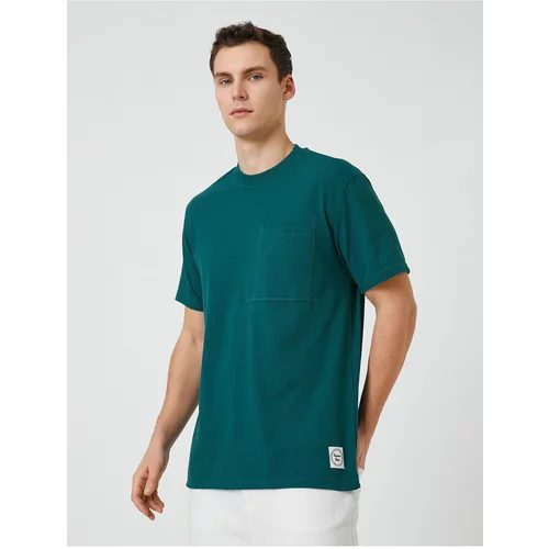 Koton Crew Neck T-Shirt Pocket Detailed Label Printed Short Sleeve